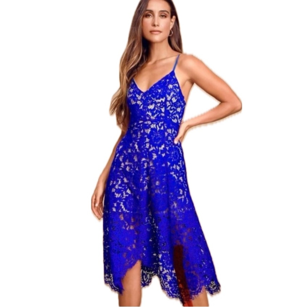 Lulus, NWT One Wish Royal Blue Lace Dress, Size XS